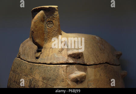 Beinhaus fand in einer kupferzeit Beerdigung Höhle 4.500 - 3.500 v. Chr. in Peki'im oberen Galiläa Israel an der Archäologie Flügel des Israel Museum in Jerusalem Israel angezeigt Stockfoto