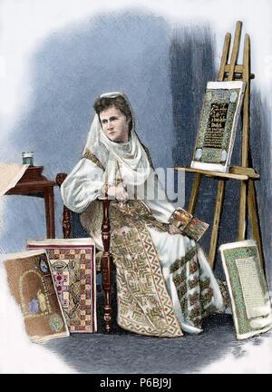 Elisabeth von Wied (1843-1916). Queen Consort von Rumänien. Gravur in der iberischen Abbildung, 1888. Farbige. Stockfoto