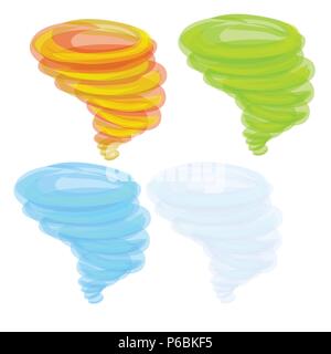 Satz farbiger Strudel auf weißem Hintergrund. Vektor cartoon Close-up Abbildung. Stock Vektor