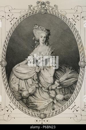 Prinzessin Marie Louise von Savoyen (1749-1792). Vertraute der Königin Marie Antoinette. Sie starben in der Massaker von September 1792 (französische Revolution). Kupferstich von Pannemaker 'Historia de Francia", 1883. Stockfoto