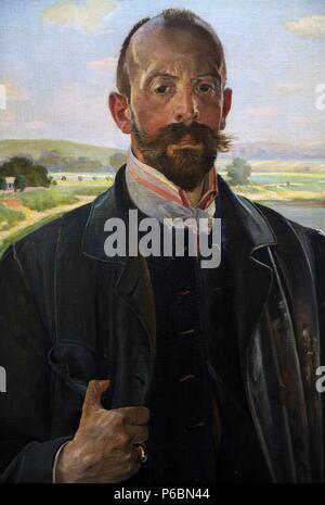 Jacek Malczewski (1854-1929). Polnische Maler. Selbstportrait mit der Weichsel im Hintergrund, 1901. National Museum Galerie. Krakau. Polen. Stockfoto