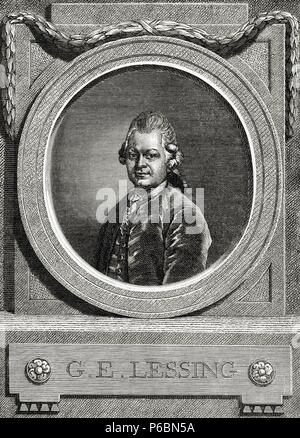 Gotthold Ephraim Lessing (1729-1781). Deutscher Schriftsteller, herausragenden Vertreter der Aufklärung. Kupferstich von A. Closs. Germania, 1882. Stockfoto