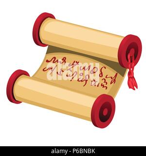 Ein gerolltes Blatt mit braunem Papier mit einem handschriftlichen Text auf weißem Hintergrund. Vektor cartoon Close-up Abbildung. Stock Vektor