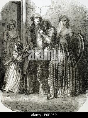 Ludwig XVI. (1754-1793). König von Frankreich. Die Monarch nimmt Abschied von seiner Familie. Gravur. Stockfoto