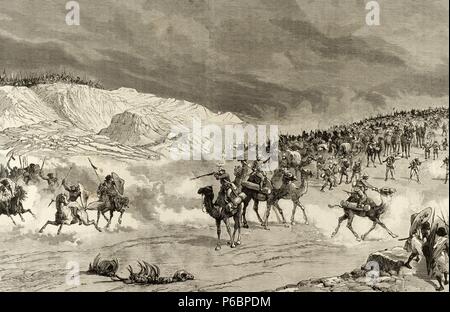 Horatio Herbert Kitchener, 1. Earl Kitchener (1850-1916). Britischer Offizier. Kupferstich von S. Meaulle. Rückzug der britischen Truppen in den Sudan. Anglo-Sudan Krieg. Die Abbildung, 1885. Stockfoto