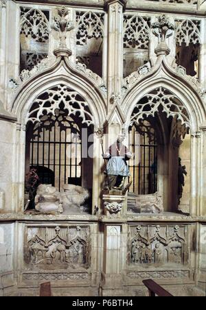 JUAN DE ORTEGA, SAN. SANTO ESPAÑOL. MONASTERIO DE SAN JUAN DE ORTEGA DE BARRIOS DE COLINA. BURGOS. SEPULCRO. Stockfoto