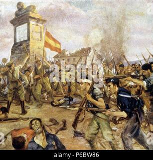 Guerra Civil Española (1936-1939). Zona Nacional. Tropas nacionales ocupando Las Minas de ...