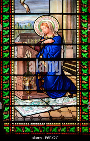 Kunstgegestände Fenster des Heiligen betet oder das Lesen der Bibel in der Stiftskirche des Heiligen Erlösers Grignan Drome Frankreich Stockfoto