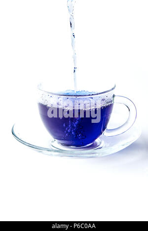 Tasse butterfly pea Kaffee auf weißem Hintergrund Stockfoto