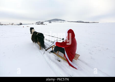 Oberoderwitz, Santa Claus macht eine Schlittenfahrt mit seinem Shetland pony Stockfoto