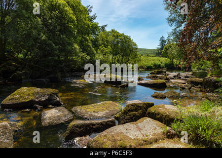 Hexworthy Dartmoor Devon England Juni 24, 2018 Der Westen Dart River bei Hexworthy Stockfoto