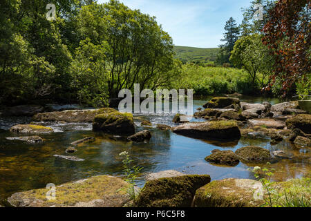 Hexworthy Dartmoor Devon England Juni 24, 2018 Der Westen Dart River bei Hexworthy Stockfoto