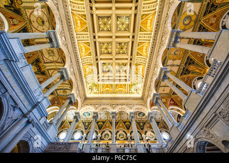 Decke - Großer Saal, Bibliothek des Kongresses Gebäude, die Thomas Jefferson, Washington, DC, USA Stockfoto