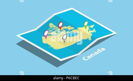 Kanada Karten Land nation mit isometrischem Stil und Stift Location tag auf Vector Illustration erkunden Stock Vektor