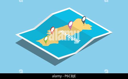 Potugal Karten Land nation mit isometrischem Stil und Stift Location tag auf Vector Illustration erkunden Stock Vektor