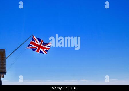 Union Jack/Flagge von Southwold Pier. Juni 2018. Stockfoto