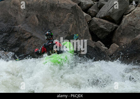 Kajakfahren auf der North Fork Payette River in den North Fork Kayak-Meisterschaft 2018 Stockfoto