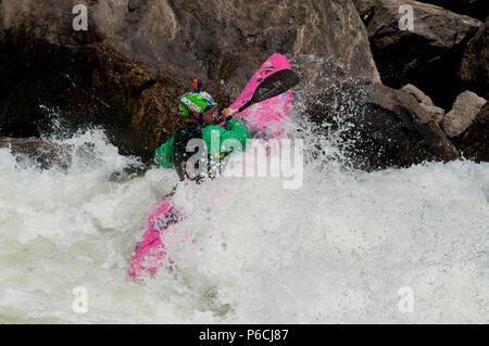 Kajakfahren auf der North Fork Payette River in den North Fork Kayak-Meisterschaft 2018 Stockfoto