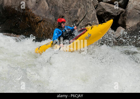 Kajakfahren auf der North Fork Payette River in den North Fork Kayak-Meisterschaft 2018 Stockfoto