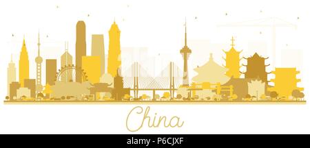 China City Skyline Golden Silhouette. Vector Illustration. Einfache flache Konzept für Tourismus Präsentation, Banner, Plakat oder Website. Business Travel Stock Vektor