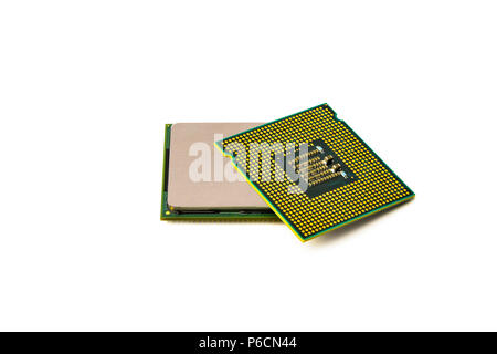 Isoliert oder CPU Central Processing Unit auf weißem Hintergrund, zwei CPU- und zwei Sockel Typ Studio shooting Stockfoto