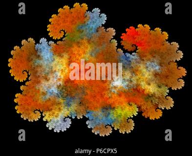 Helle fractal Abstraktion. Spiralförmige locken. Schwarzer Hintergrund Stockfoto