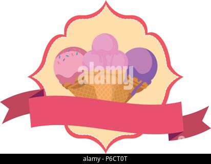 Eis Emblem mit arabischen Rahmen und Zierband mit weißem Hintergrund, Vector Illustration Stock Vektor