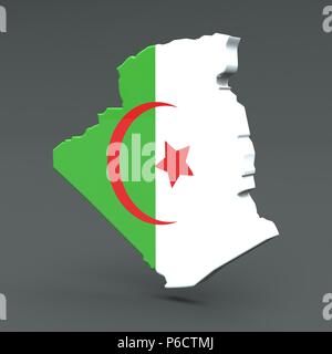 Afrika Algerien countrie 3D flag Karten auf einem grauen Hintergrund Stockfoto