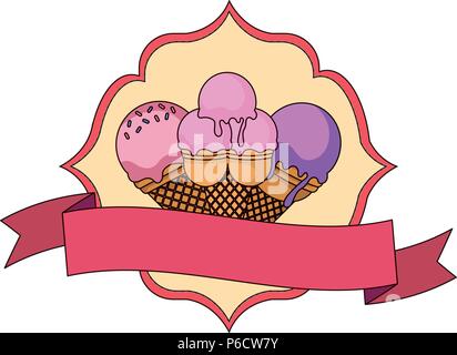 Eis Emblem mit arabischen Rahmen und Zierband mit weißem Hintergrund, Vector Illustration Stock Vektor