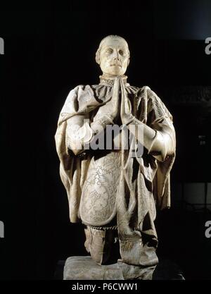 PEDRO I. EL grausam. REY DE CASTILLA Y LEON. 1334 - 1369. ESTATUA ORANTE, SIGLO XV. MUSEO ARQUEOLOGICO NACIONAL. MADRID. Stockfoto