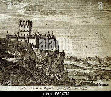 SEGOVIA. ALCAZAR. GRABADO DE PIETER VAN ROTWILD AA. , AÑO 1707. Stockfoto