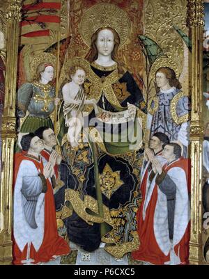 FERRER, Jaume. FERRER II. PINTOR ESPAÑOL, S/XV. "RETABLO DE LA VIRGEN, SAN JORGE Y SAN MIGUEL" (LAS MEJORES DE LA TABLA CENTRAL DE LA VIRGEN). AYUNTAMIENTO DE LLEIDA JUNGFRAU MARIA. JESUCRISTO. Stockfoto