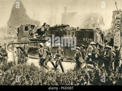 Weltkrieg i, Britische Tank, britische Soldaten, WK 1, Weltkrieg, Weltkrieg Stockfoto