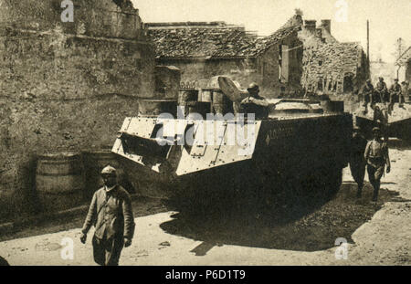 Tank, französische Soldaten, WK 1, Weltkrieg, Weltkrieg Stockfoto
