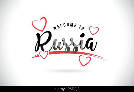 Russland Willkommen in Wort Text mit handschriftlichen Font und Rote Liebe Herzen Vektor Bild Abbildung Eps. Stock Vektor