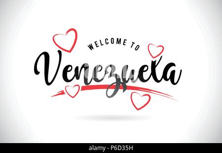 Venezuela Willkommen bei Wort Text mit handschriftlichen Font und Rote Liebe Herzen Vektor Bild Abbildung Eps. Stock Vektor