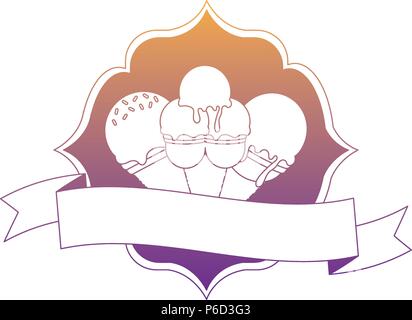 Eis Emblem mit arabischen Rahmen und Zierband mit weißem Hintergrund, Vector Illustration Stock Vektor