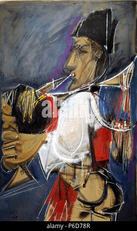 DELGADO, Alvaro. PINTOR ESPAÑOL. MADRID 1922 -. 'GAITERO', OLEO SOBRE LIENZO. Stockfoto