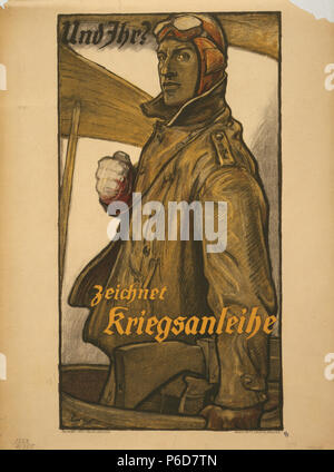 Englisch: Deutsche Weltkrieg Propaganda Poster für Kriegsanleihen. Bild eines Aviator mit Text' und Igv zeichnet Kriegsanleihe' (und haben Sie sich für den Krieg Bond). ca. 1916 - 1918 79 und Igv Stockfoto
