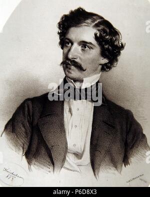 STRAUSS, Johann II. COMPOSITOR AUSTRIACO. 1825-1899. DIBUJO RETRATO DE KNICHUBER, AÑO 1853. Stockfoto