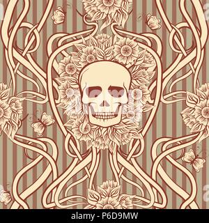 Nahtlose Muster mit Totenkopf im Jugendstil, Vector Illustration Stock Vektor