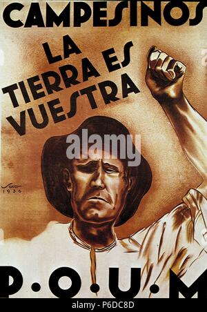 ESPAÑA. GUERRA CIVIL ESPAÑOLA 1936-1939. "CAMPESINOS LA TIERRA ES NUESTRA' DE SIWE EN EL AÑO 1936. Stockfoto