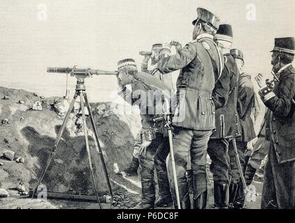 GUERRA DE MELILLA O GUERRA DEL RIF 1890-1909. REGENCIA DE MARIA CRISTINA DE HABSBURGO. REINADO DE Alfonso XIII. "EL GENERAL MONTERO EXAMINANDO LAS POSICIONES DE LOS RIFEÑOS, AÑO 1893'. Stockfoto