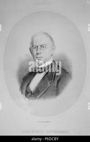 JUAN EUGENIO HARTZENB.S.. ESCRITOR ESPAÑOL. MADRID 1806 - 1880. GRABADO RETRATO DE J. DONON. BIBLIOTECA NACIONAL. MADRID. Stockfoto