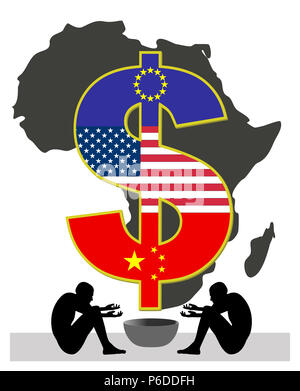 Die afrikanischen Länder sind von westlichen Ländern und in China ausgenutzt, so dass die Armen hinter wie Bettler Stockfoto