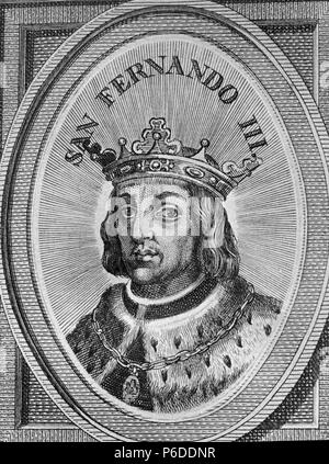 FERNANDO III "EL SANTO". REY DE CASTILLA Y LEON. 1230 - 1252. GRABADO RETRATO DE ARNOLDO VANWESTER, 1684. BIBLIOTECA NACIONAL. MADRID. Stockfoto