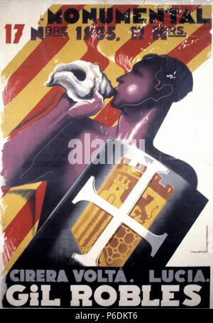 HISTORIA DE ESPAÑA SIGLO XX. SEGUNDA REPÚBLICA, 1931 - 1939. Kartell DE UN MITIN ELECTORAL EN BARCELONA EN EL QUE ACTUABA GIL ROBLES, AÑO 1935. Stockfoto