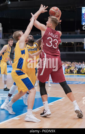 HOVET, Stockholm, Schweden, 28. Juni 2018. Schweden gegen Lettland in der FIBA Basketball WM 2019 Europäische Qualifier. Lettland gewonnen mit 82-72 Quelle: Stefan Holm/Alamy leben Nachrichten Stockfoto