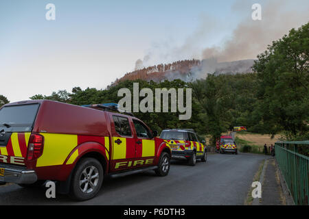 Feuerwehr fahrzeuge und Personal bei Cwm Rheidol, während der Juni Rheidol Valley Fire 2018. Credit: Ian Jones/Alamy Leben Nachrichten. Credit: Ian Jones/Alamy leben Nachrichten Stockfoto