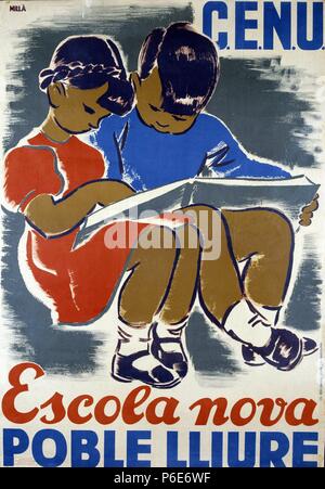 SEGUNDA REPÚBLICA. ESPAÑA 1931-1939. Kartell DE PROPAGANDA DE ESCOLA NOVA EDITADO EN CATALUÑA. Stockfoto